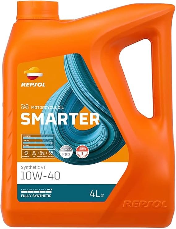 REPSOL Olio Lubrificante MOTO 4 TEMPI MOTO SMARTER SYNTHETIC 4T 10W-40 LT 4 EX RP MSmarter
Sintetico
? l'olio lubrificante sintetico pi? adatto per i moderni motori a 4 tempi. Offre la massima protezione per motori di media e alta cilindrata con uno, due, tre o quattro cilindri, e garantisce la cura di tutti i suoi componenti e la corretta lubrificazione delle frizioni a bagno d'olio. ? senza dubbio un olio che consente la prima risposta del motore.